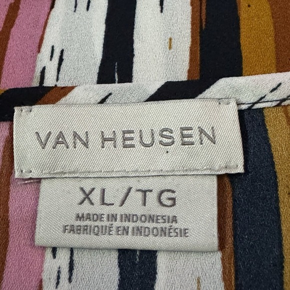 Van Heusen XL Shirt Top Pink Striped Flutter Short Sleeve Keyhole Scoop Neck - Picture 8 of 8